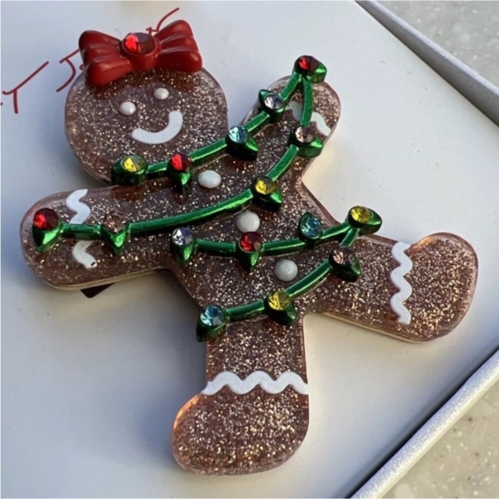BETSEY JOHNSON SET Christmas Gingerbread in Lights Earrings Necklace Brooch NWT - Picture 12 of 16